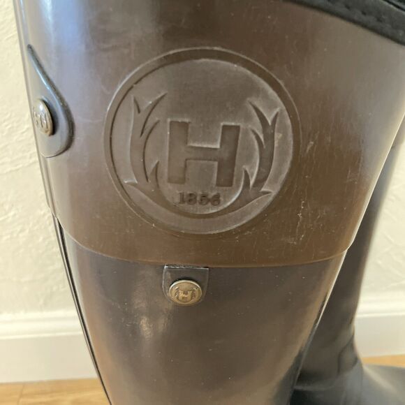 Hunter Womens 6 Regent Carlyle ColorBlock Tall Gloss Rain Boots Black Brown Snow - Picture 4 of 12